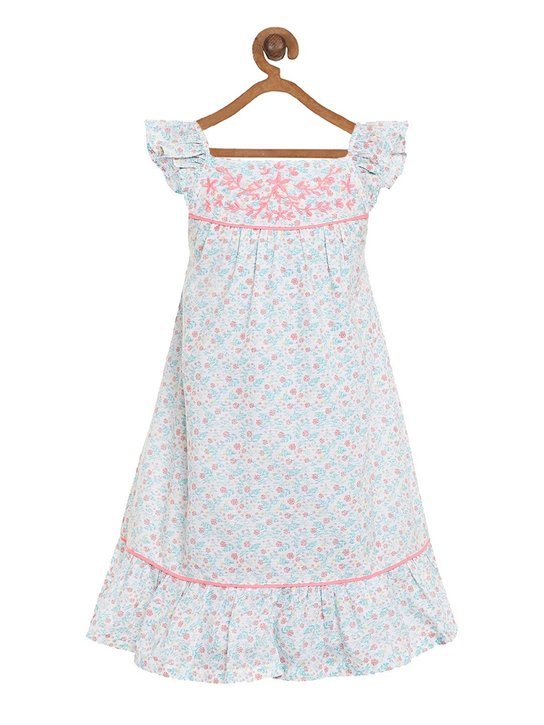 

Miyo White & Pink Floral A-Line Maxi Dress