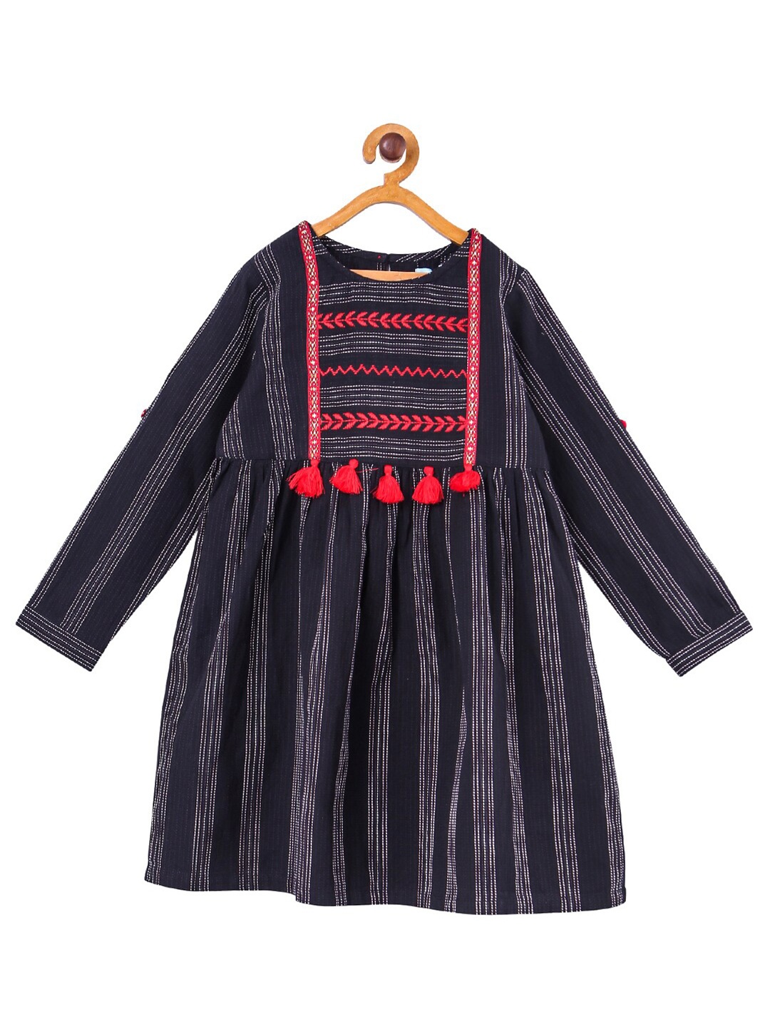 

Miyo Black Striped A-Line Cotton Dress