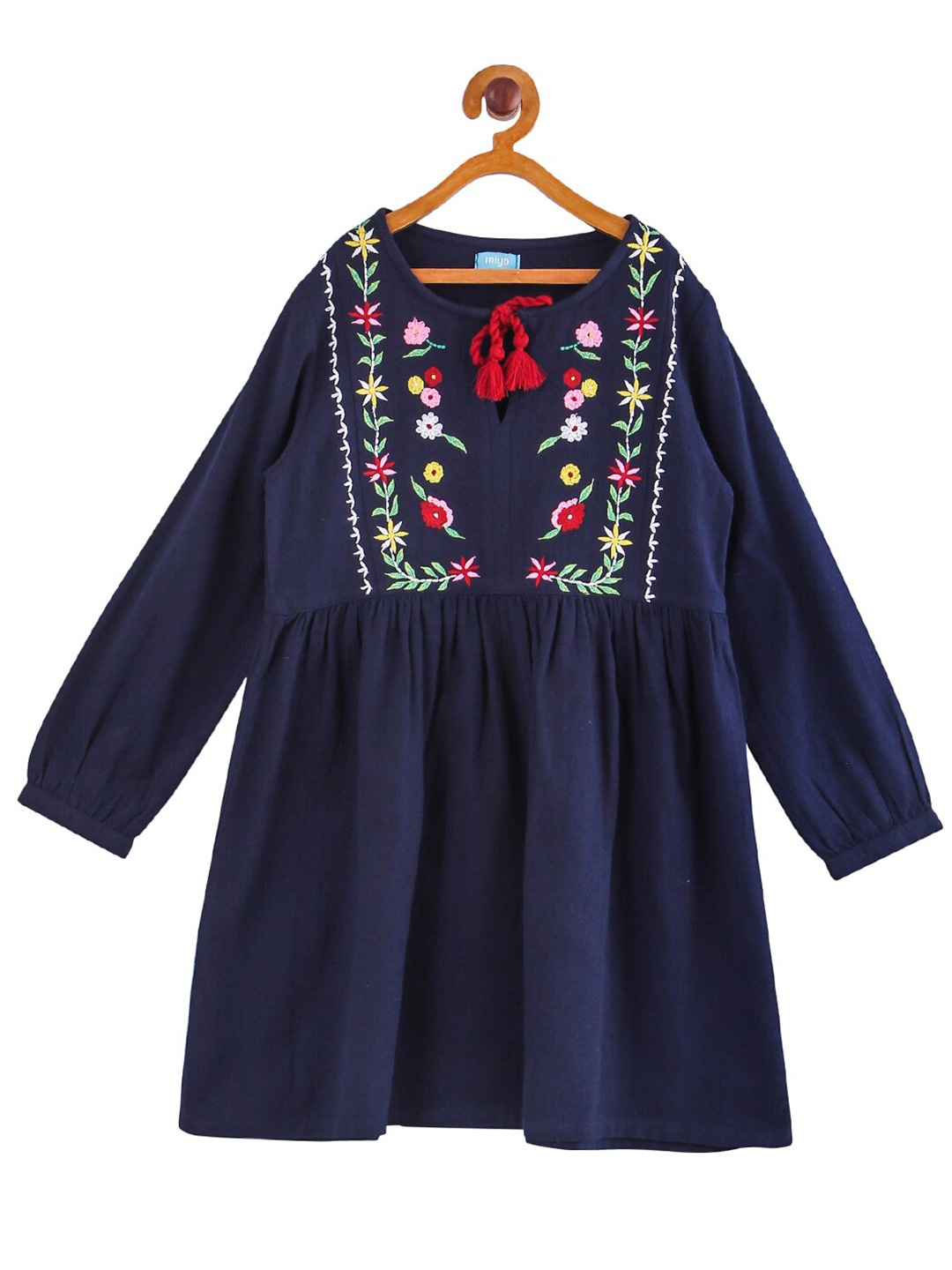 

Miyo Girls Blue Floral Embroidered A-Line Dress