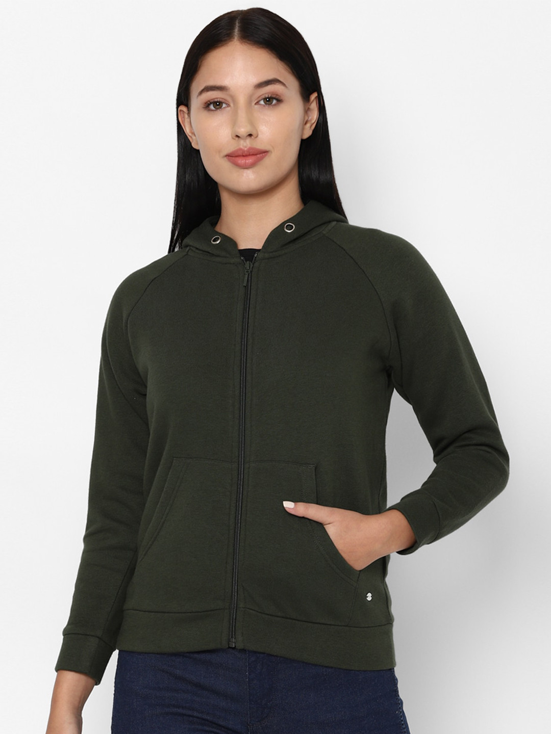 

Allen Solly Woman Olive Green Hooded Sweatshirt
