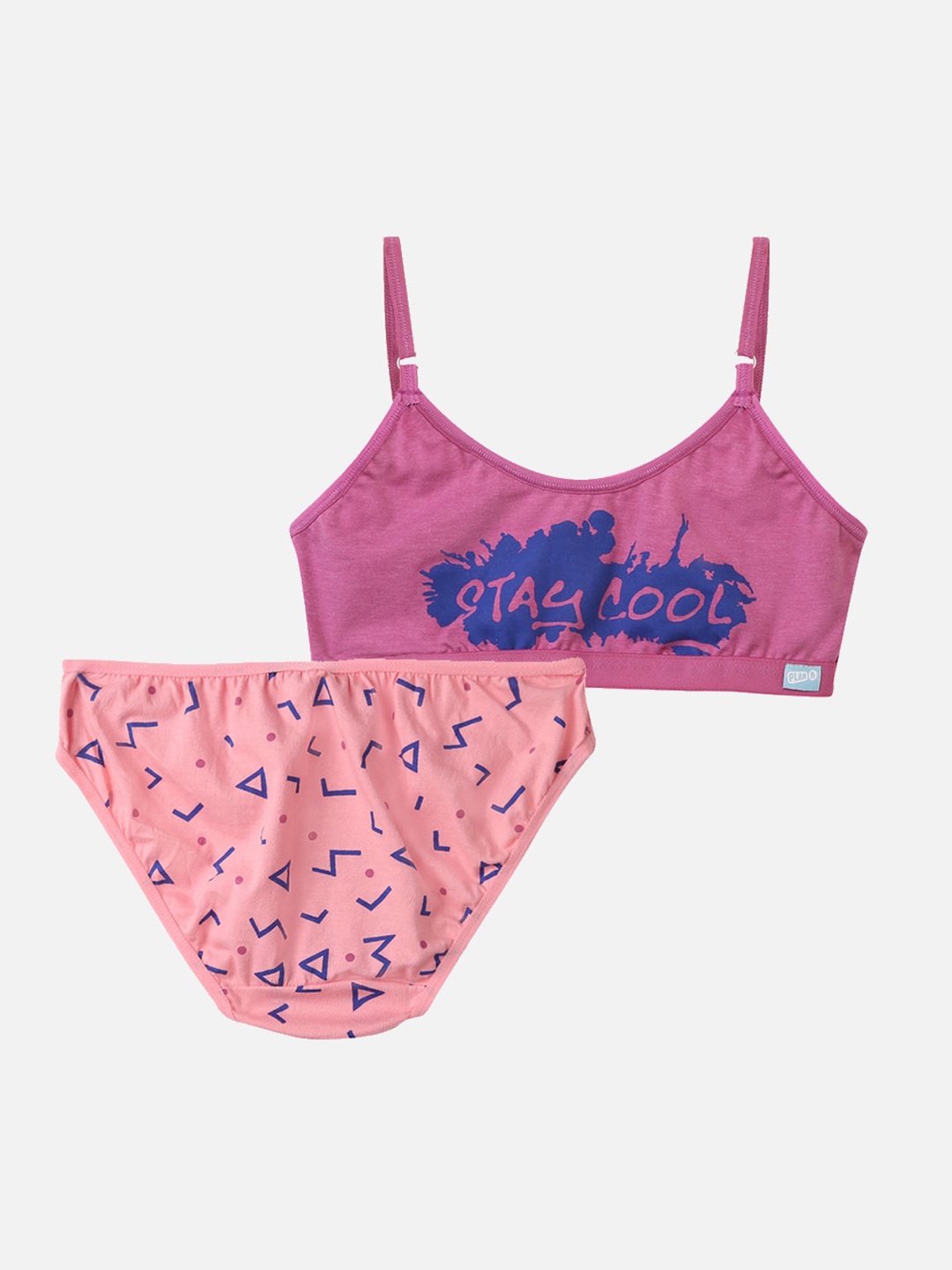 

You Got Plan B Girls Pink & Blue Printed Pure Cotton Lingerie Set