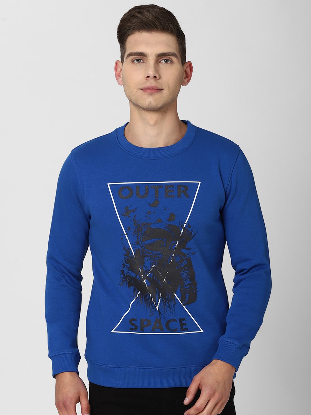 

Peter England Casuals Men Blue Printed Sweatshirt