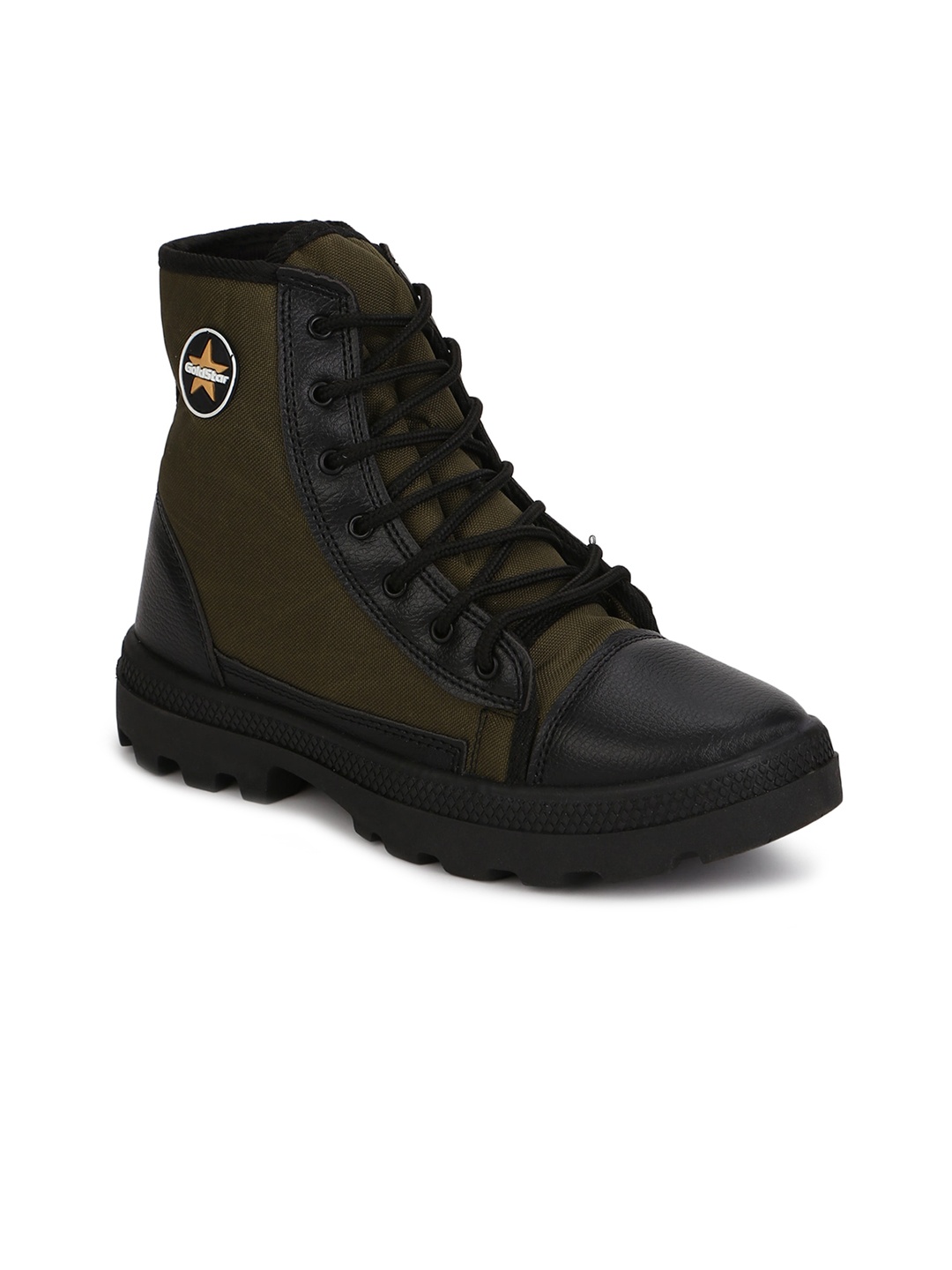 

Goldstar Men Olive Green Textured High-Top Flat Boots