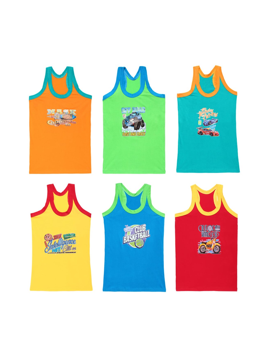 

CAREPLUS Boys Pack of 6 Assorted Pure Combed Cotton Innerwear Vests