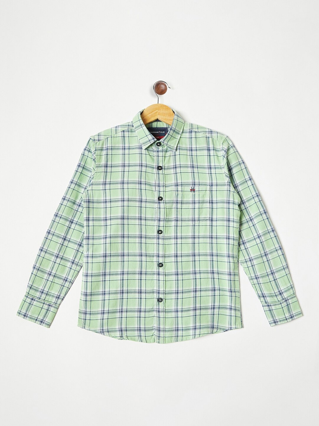 

Crimsoune Club Boys Green & Blue Checked Pure Cotton Casual Shirt