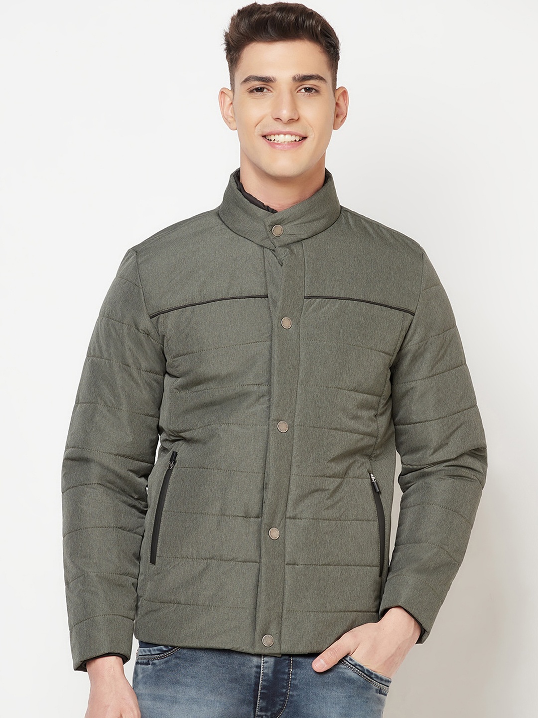 

Crimsoune Club Men Olive Green Solid Lightweight Padded Jacket