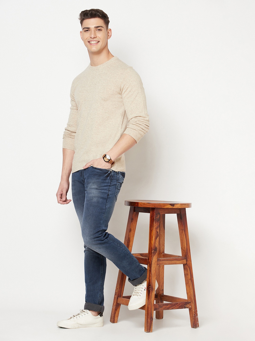 

Crimsoune Club Men Beige Solid Pullover