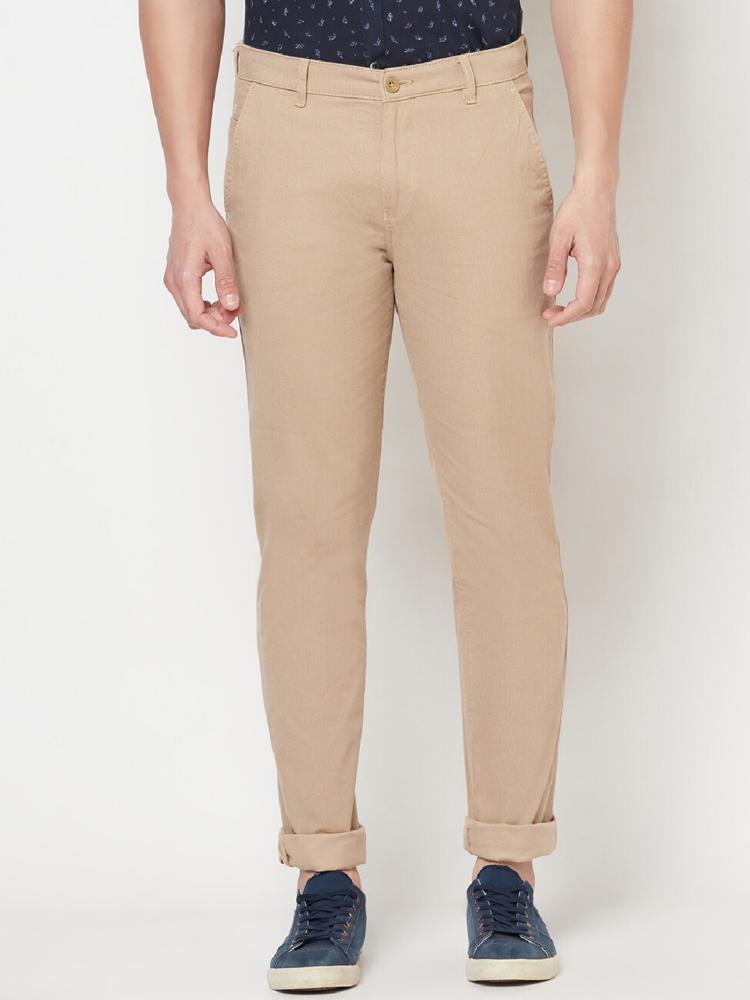 

Crimsoune Club Men Beige Solid Slim Fit Trousers