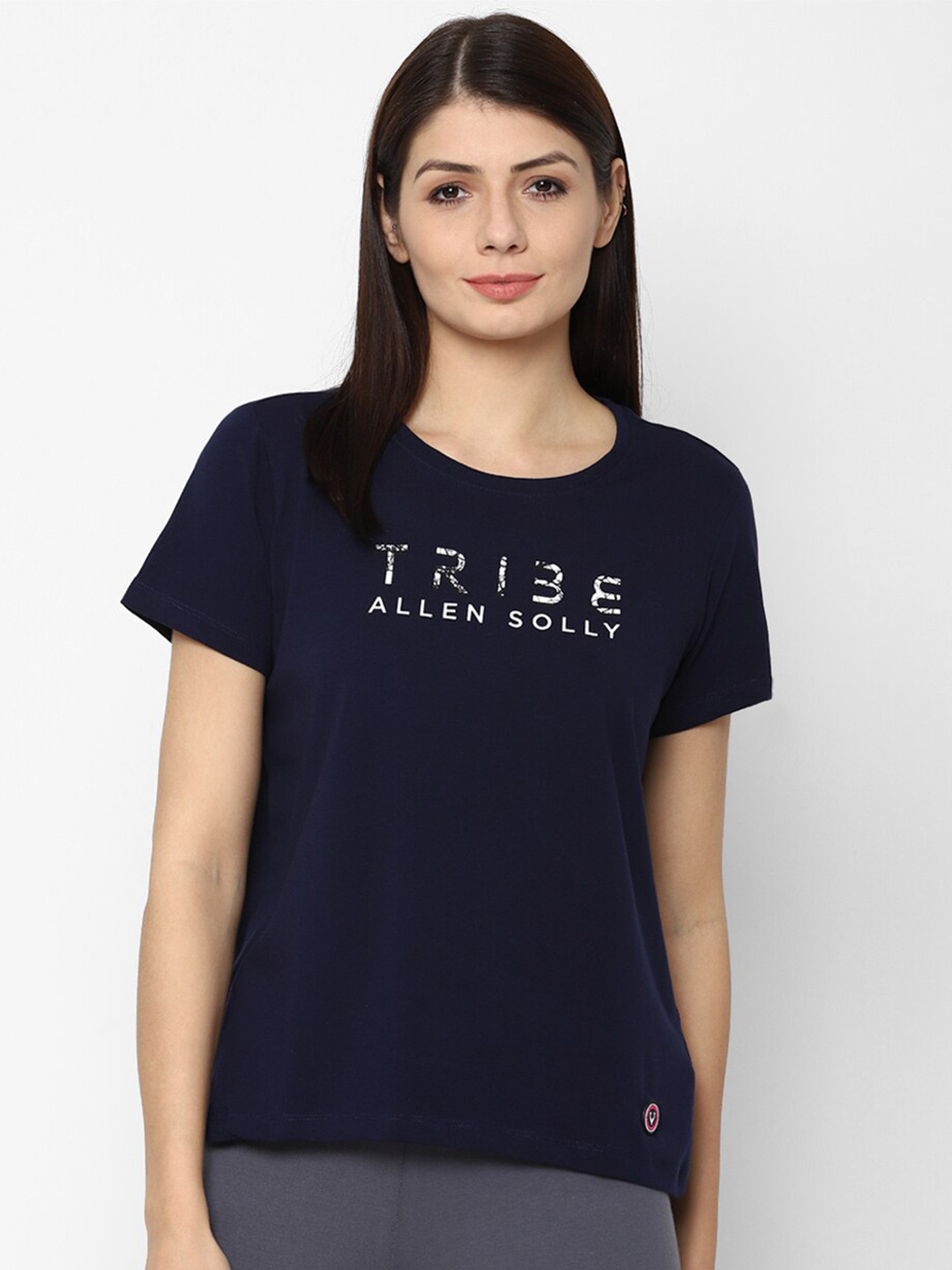 

Allen Solly Woman Women Navy Blue Typography Printed T-shirt