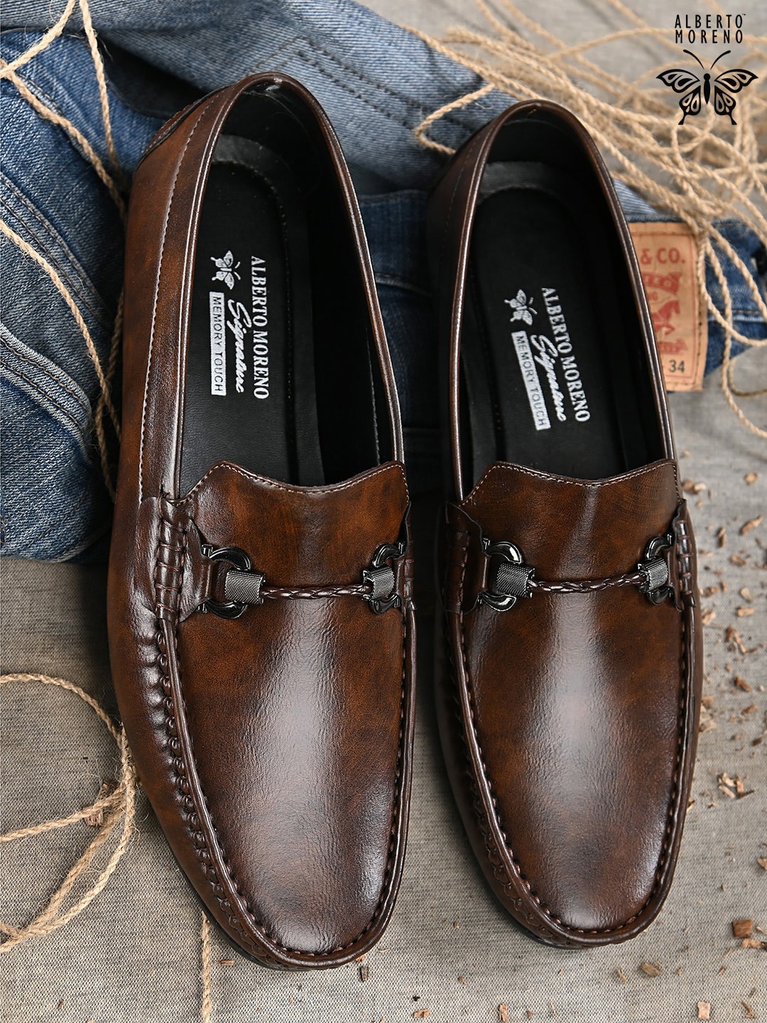 

ALBERTO MORENO Men Brown Textured Loafers