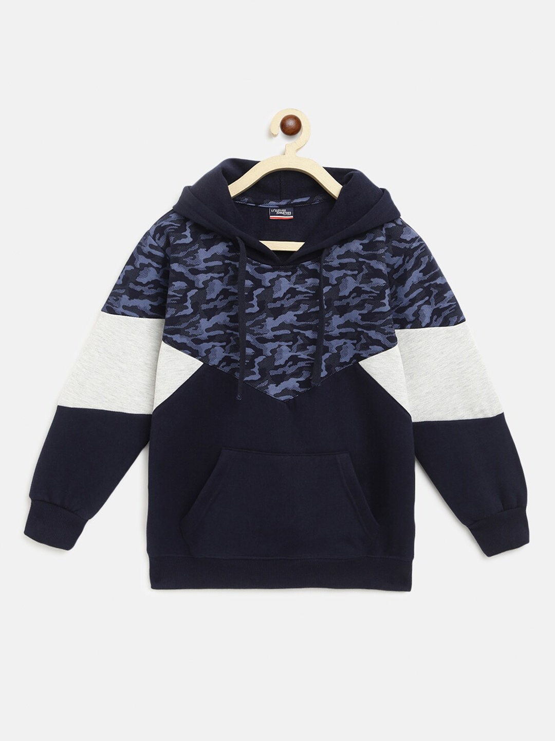 

Lil Tomatoes Boys Navy Blue Colourblocked Hooded Sweatshirt