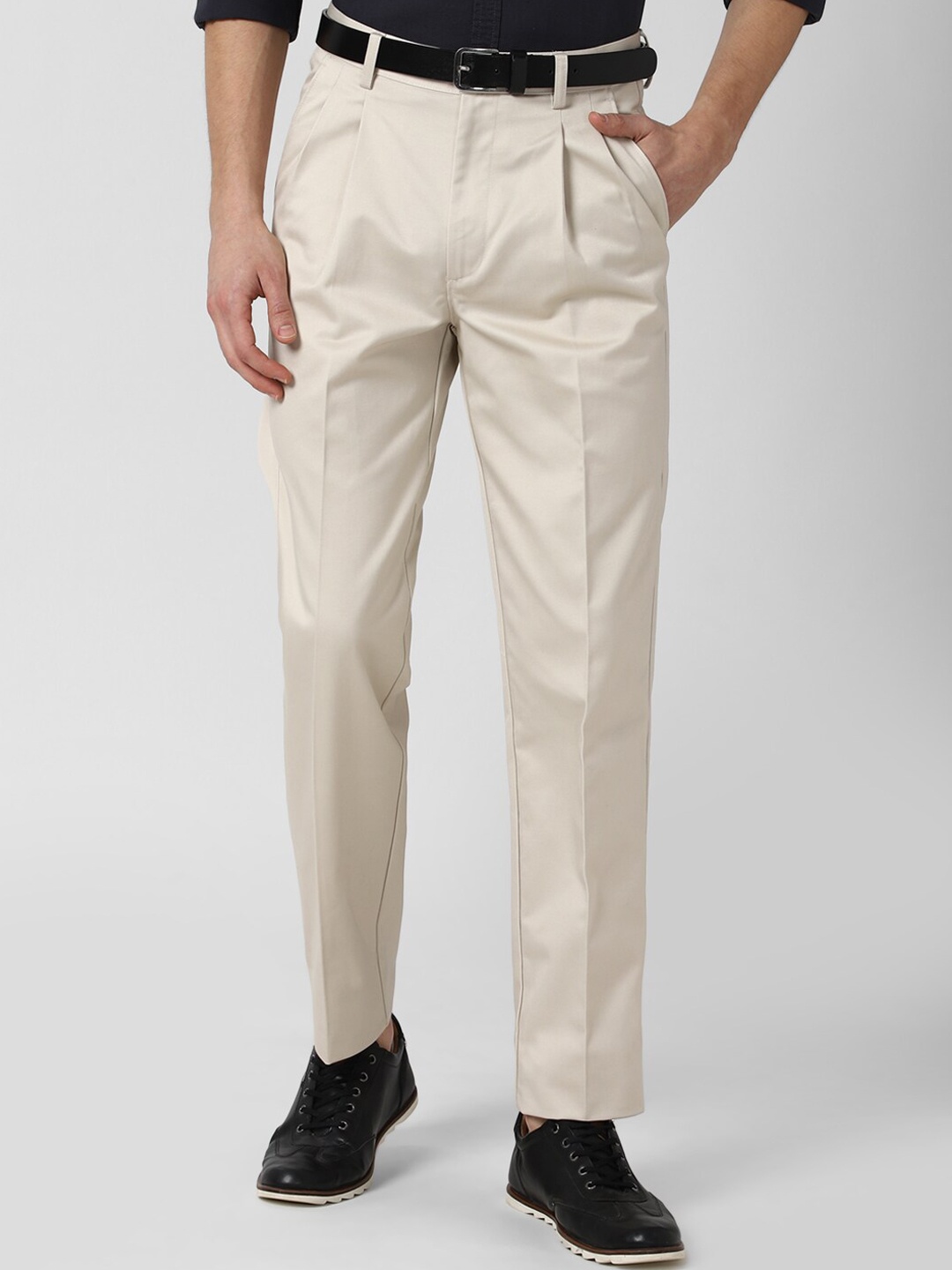 

Peter England Casuals Men Beige Pleated Trousers