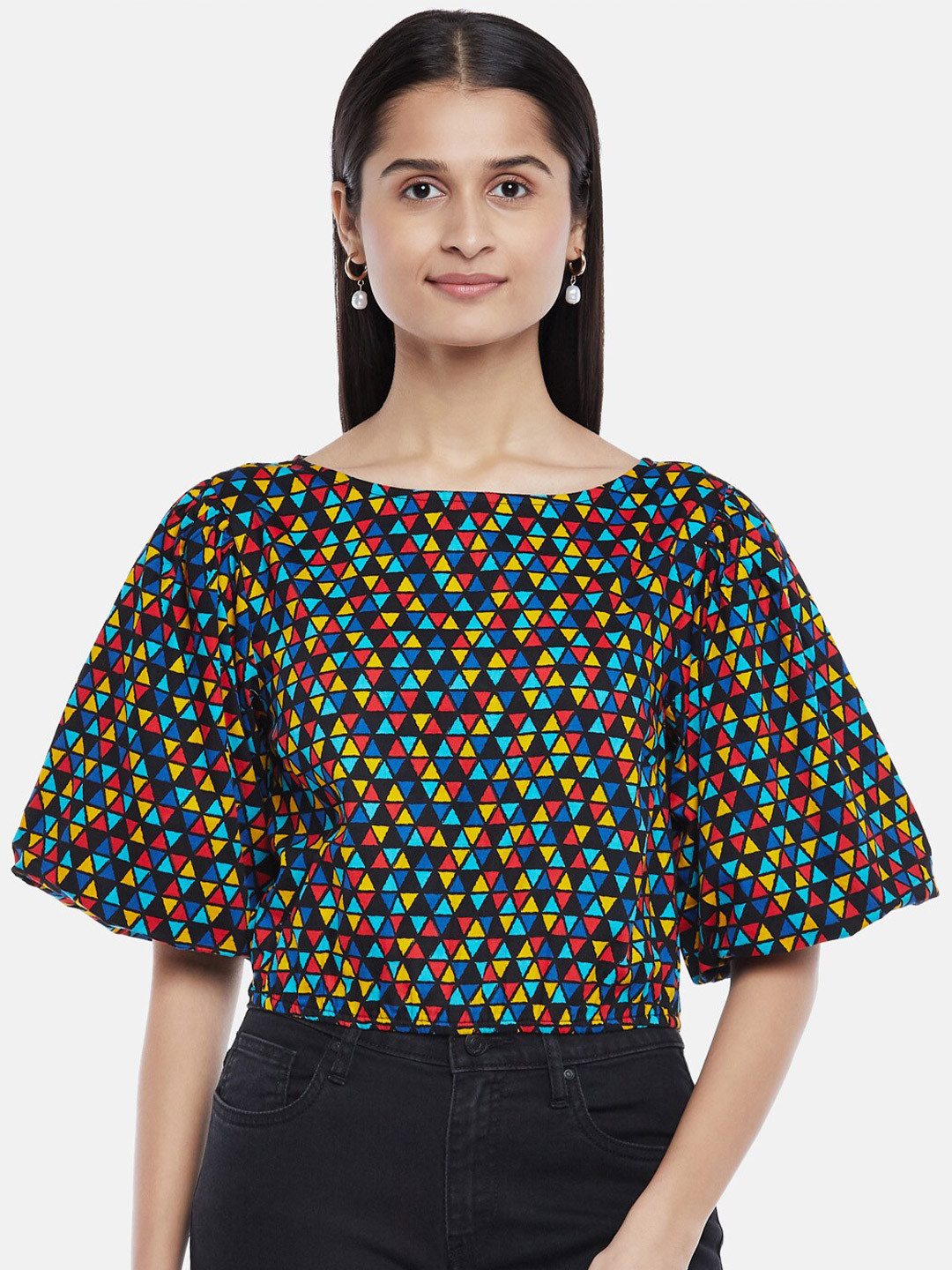 

People Black Geometric Print Top