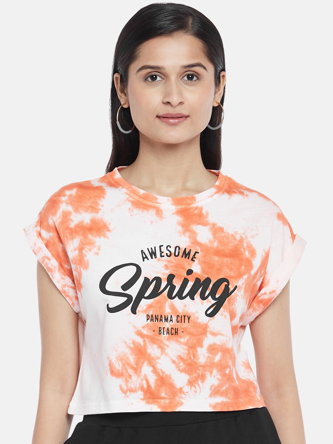 

People Off White & Peach Tie & Dye Printed Top
