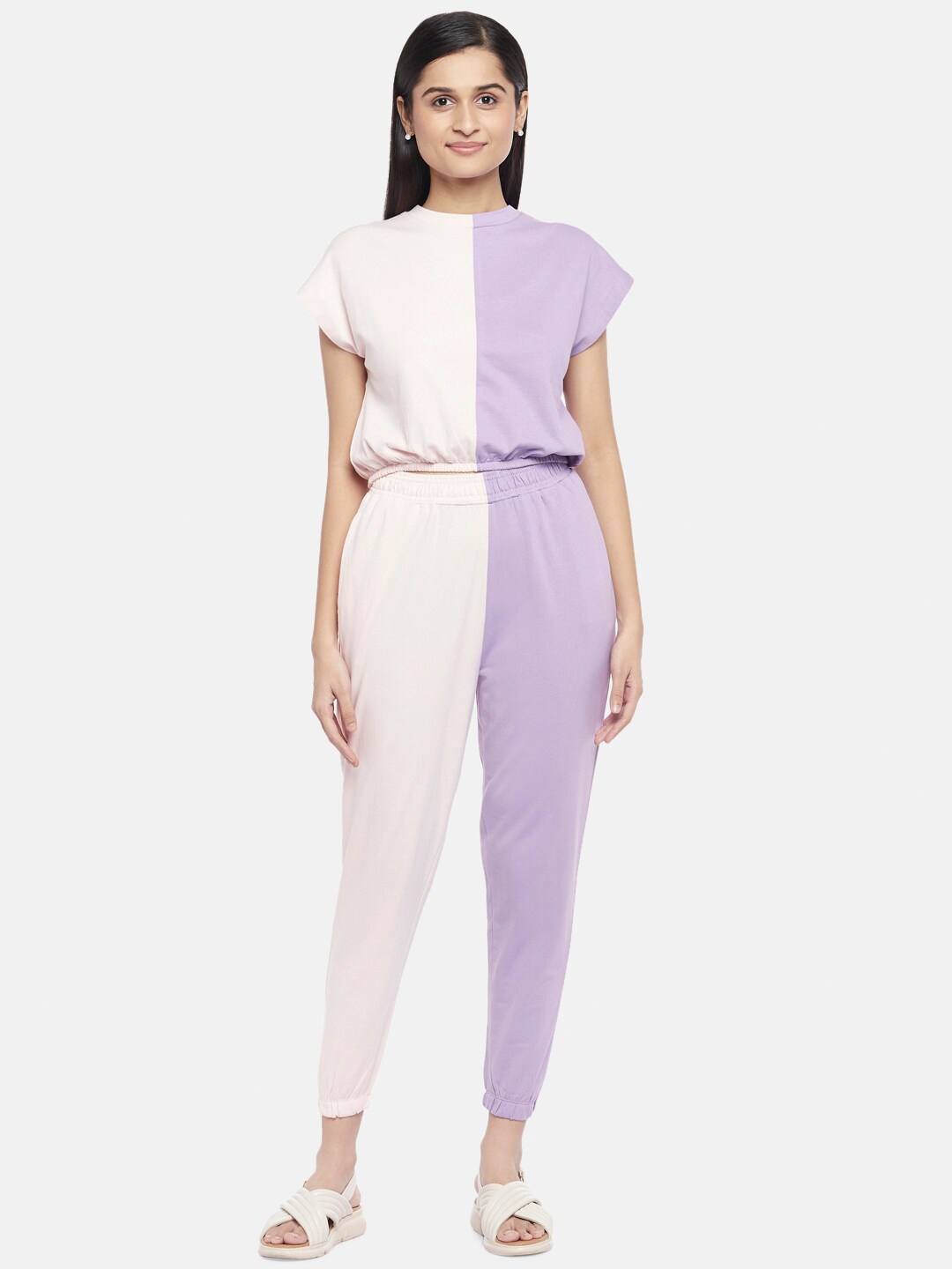 

People Women Lavender & White Colourblocked Co-Ords Set