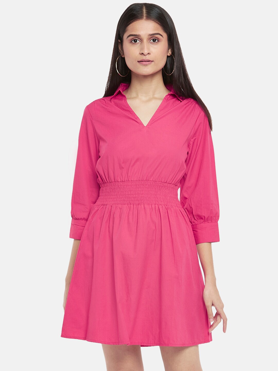 

People Women Pink Pure Cotton Shirt Dress