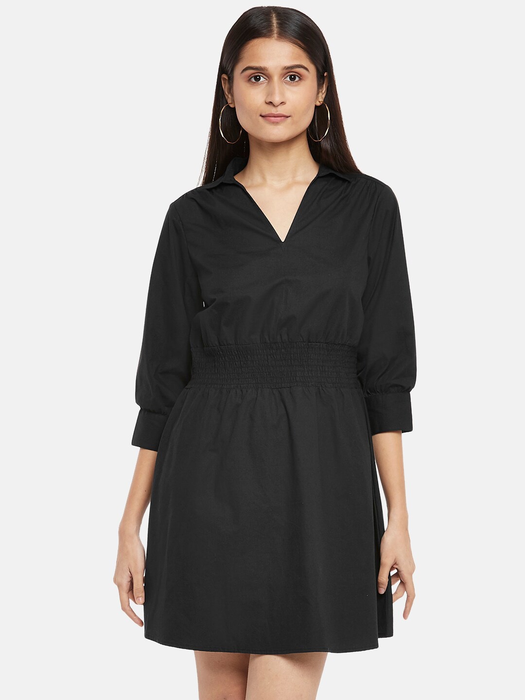 

People Black Cinched Waist Shirt Dress