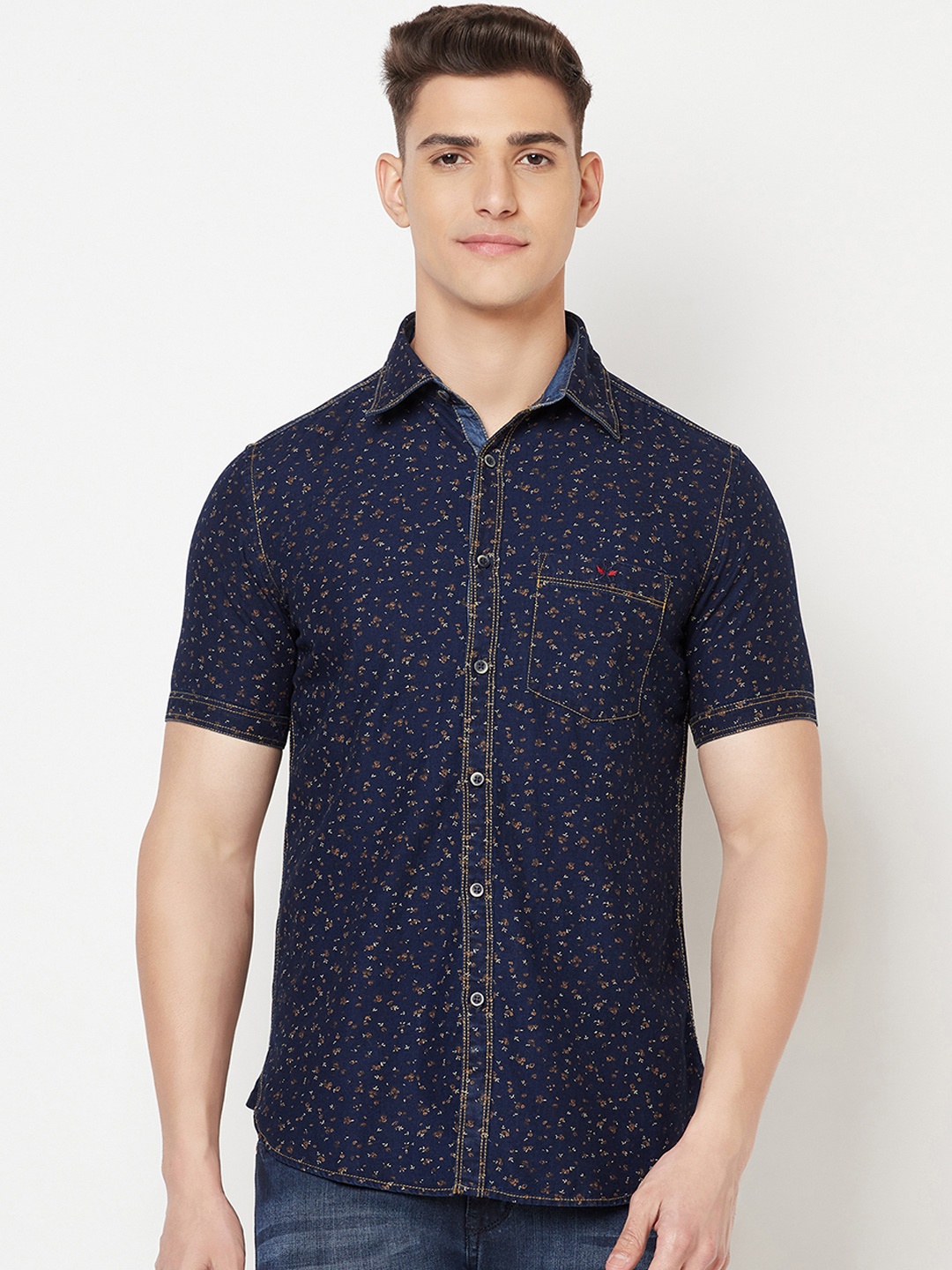 

Crimsoune Club Men Navy Blue Slim Fit Floral Printed Casual Shirt