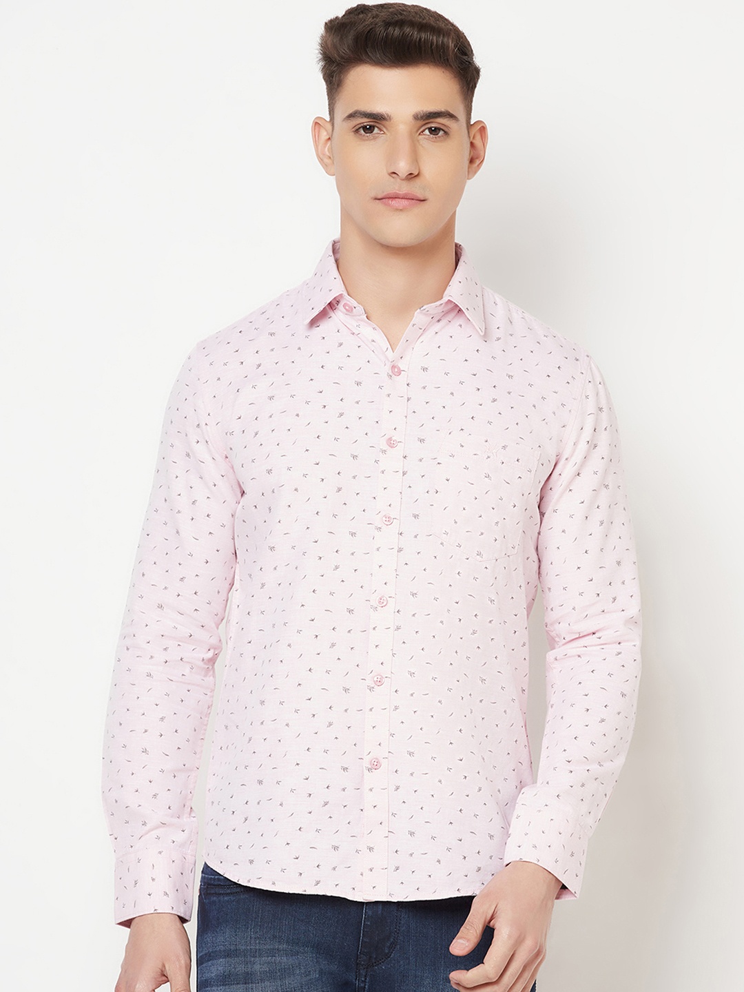 

Crimsoune Club Men Pink Slim Fit Printed Casual Shirt