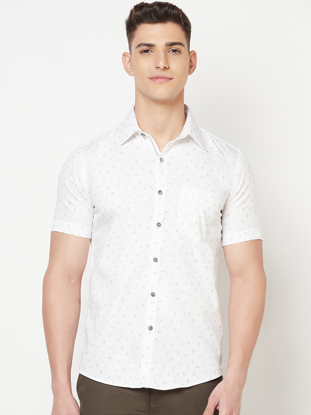 

Crimsoune Club Men White Slim Fit Micro Ditsy Printed Pure Cotton Casual Shirt
