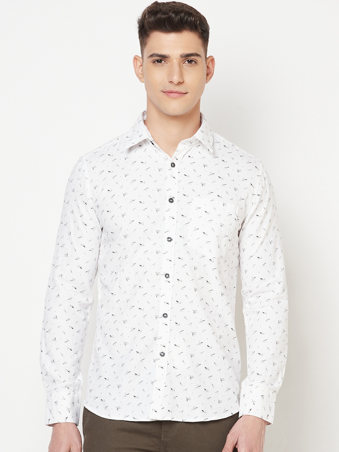 

Crimsoune Club Men White Slim Fit Printed Casual Shirt