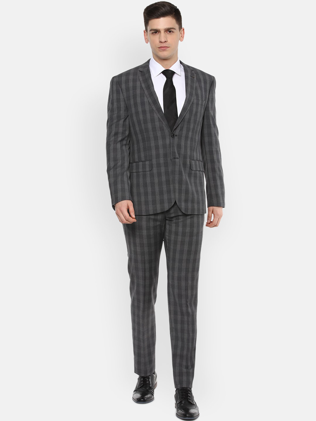 

Van Heusen Men Grey Checked Slim-Fit Single-Breasted Two-Piece Formal Suit