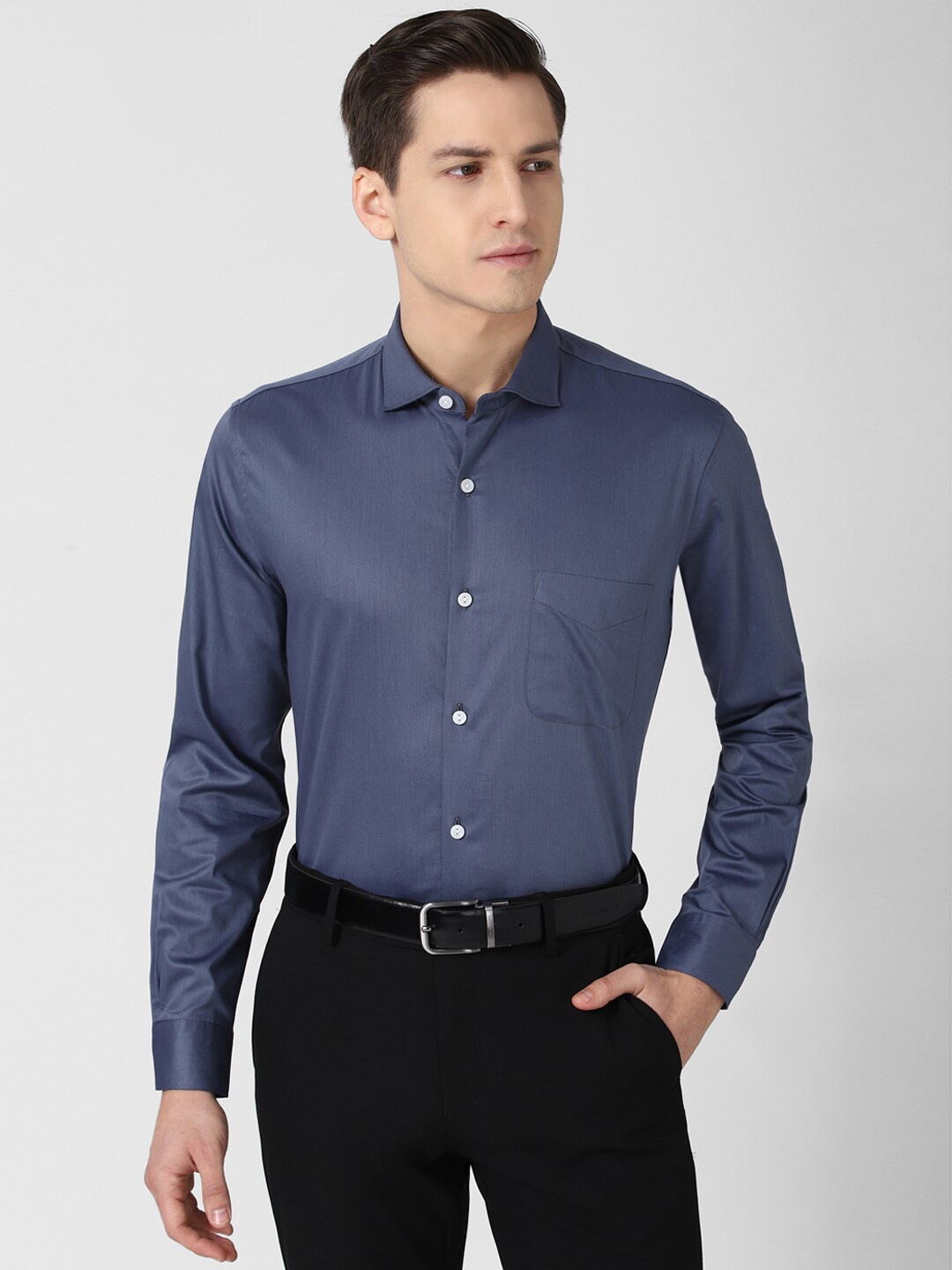 

Peter England Elite Men Navy Blue Slim Fit Pure Cotton Formal Shirt