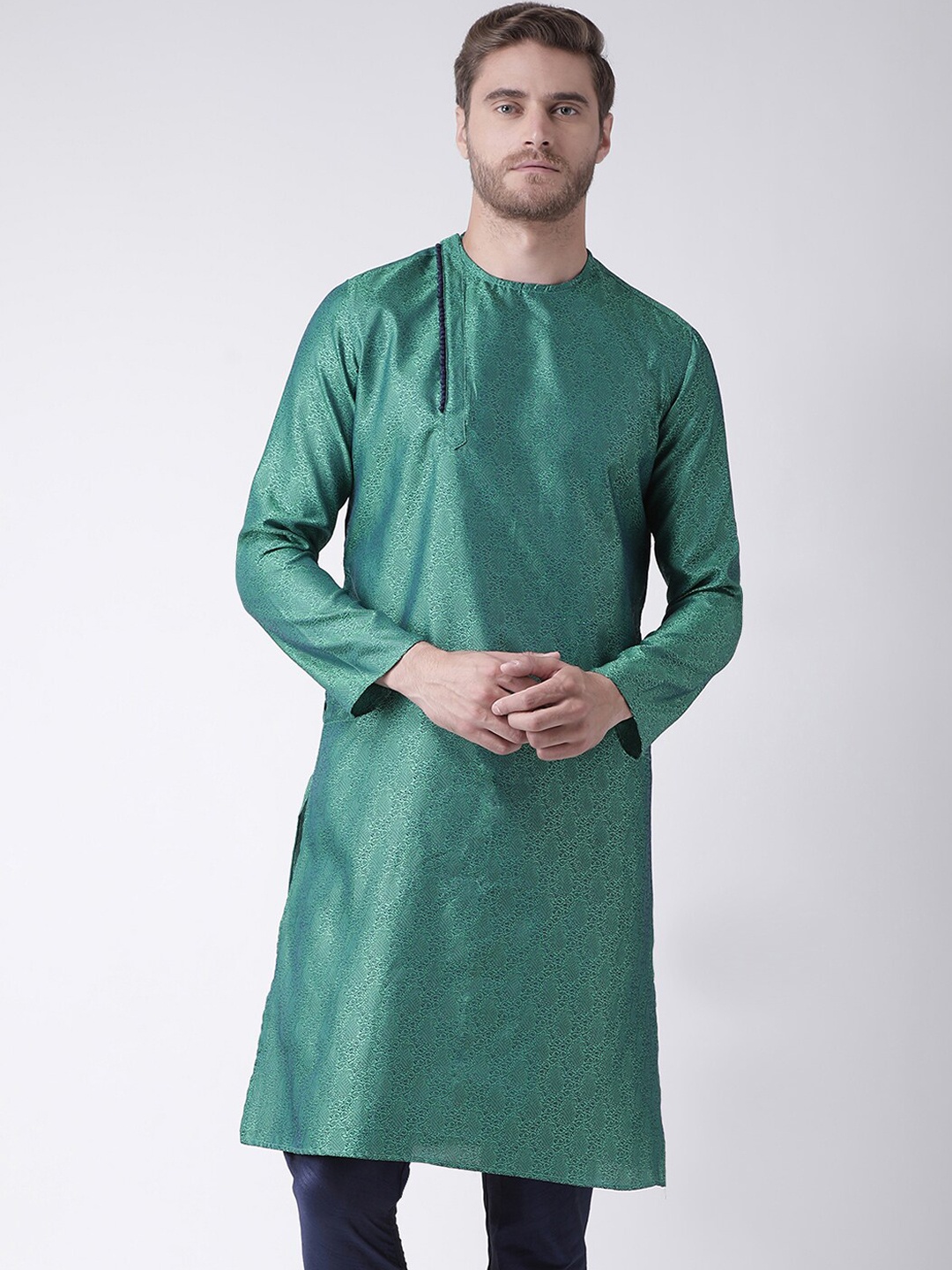 

DEYANN Men Blue & Navy Blue Woven Design Kurta with Churidar
