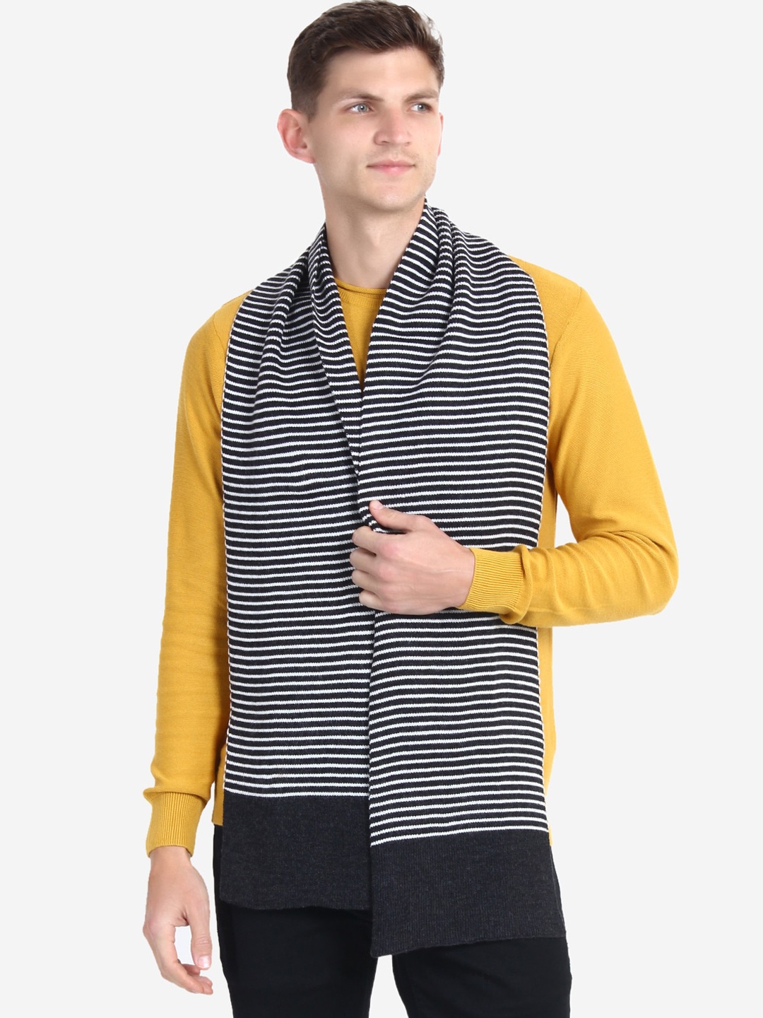 

JoE Hazel Men Grey & White Striped Muffler