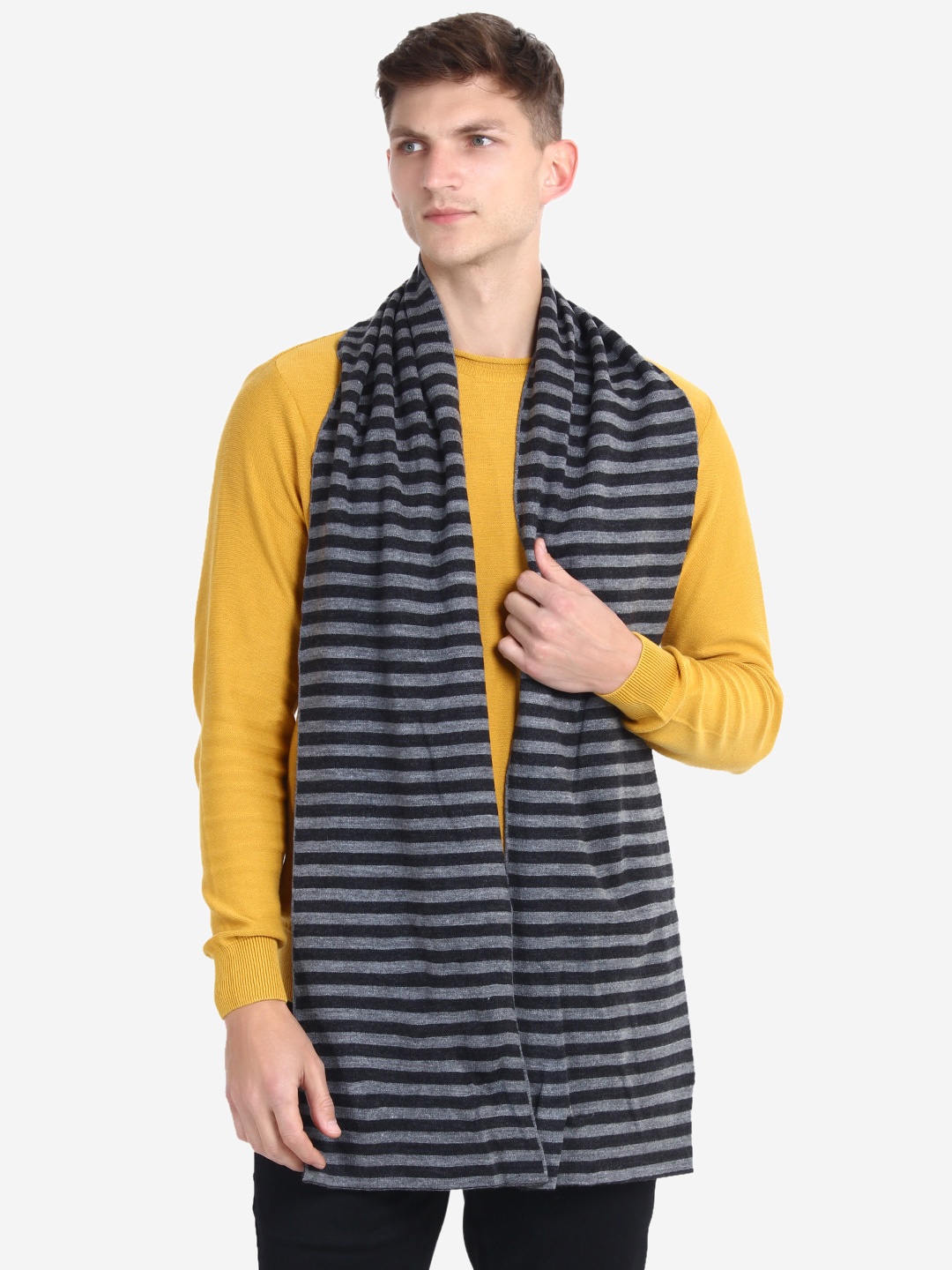 

JoE Hazel Men Grey & Navy Blue Striped Muffler