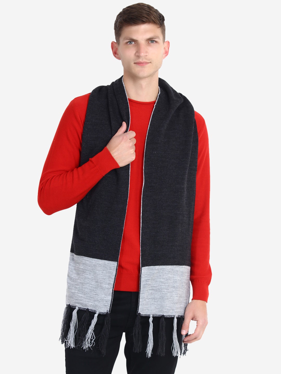 

JoE Hazel Men Grey & Black Colourblocked Mufflers