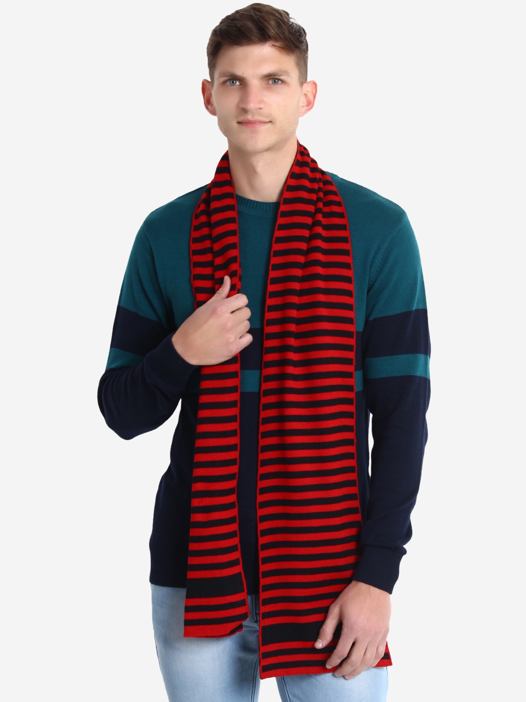 

JoE Hazel Men Red & Black Striped Muffler