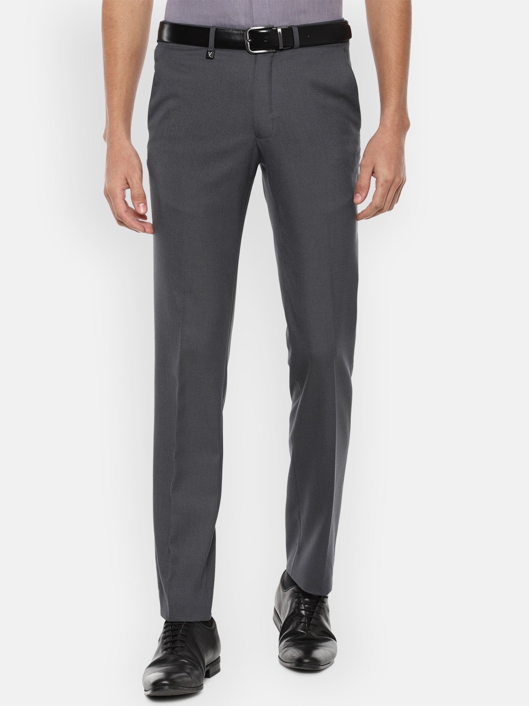 

V Dot Men Charcoal Textured Slim Fit Trousers