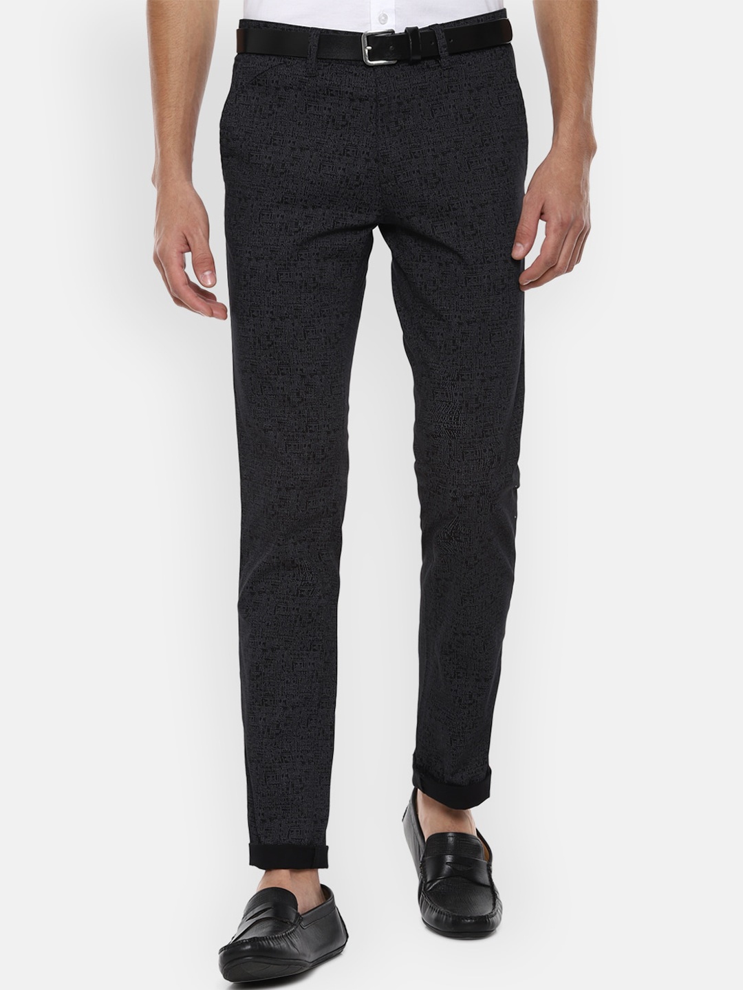 

V Dot Men Black Textured Slim Fit Trousers