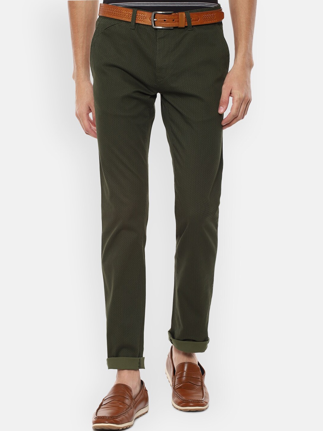 

V Dot Men Olive Green Slim Fit Chinos Trousers