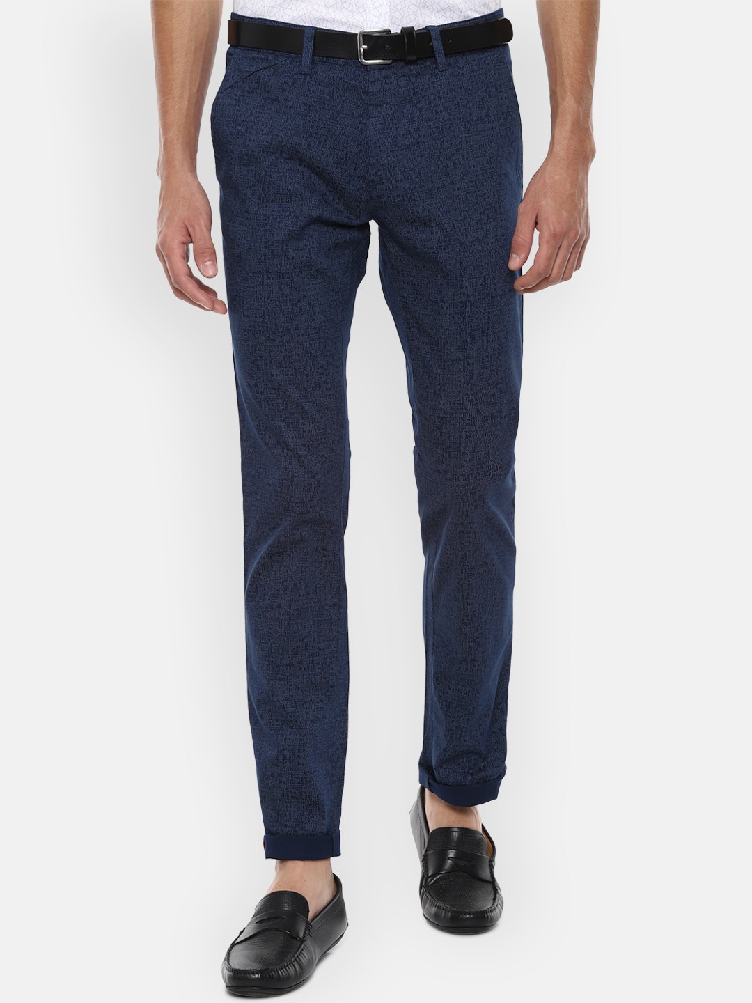 

V Dot Men Navy Blue Printed Slim Fit Trousers