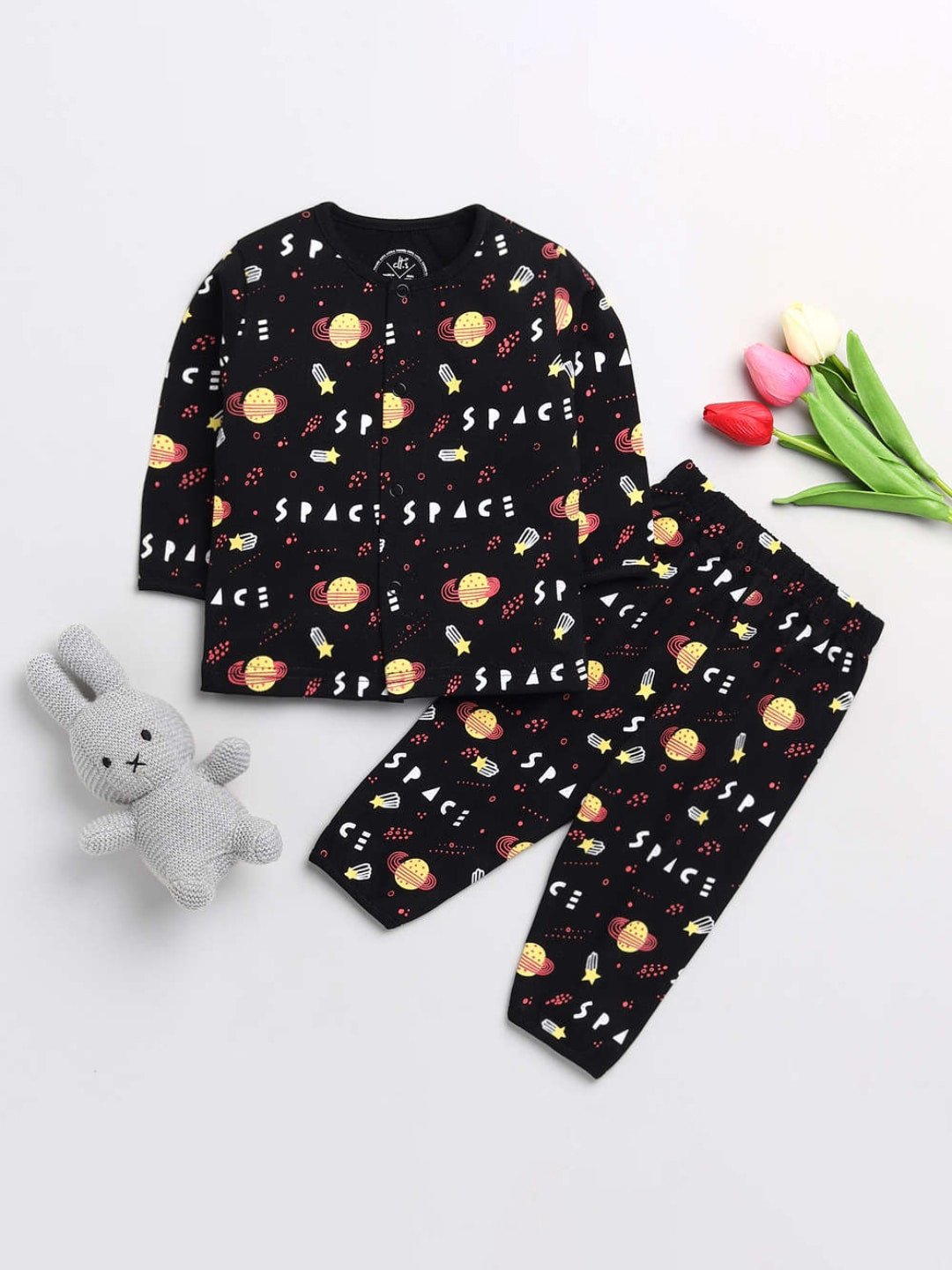 

Clt.s Kids Black Space Printed Pure Cotton Night Suit