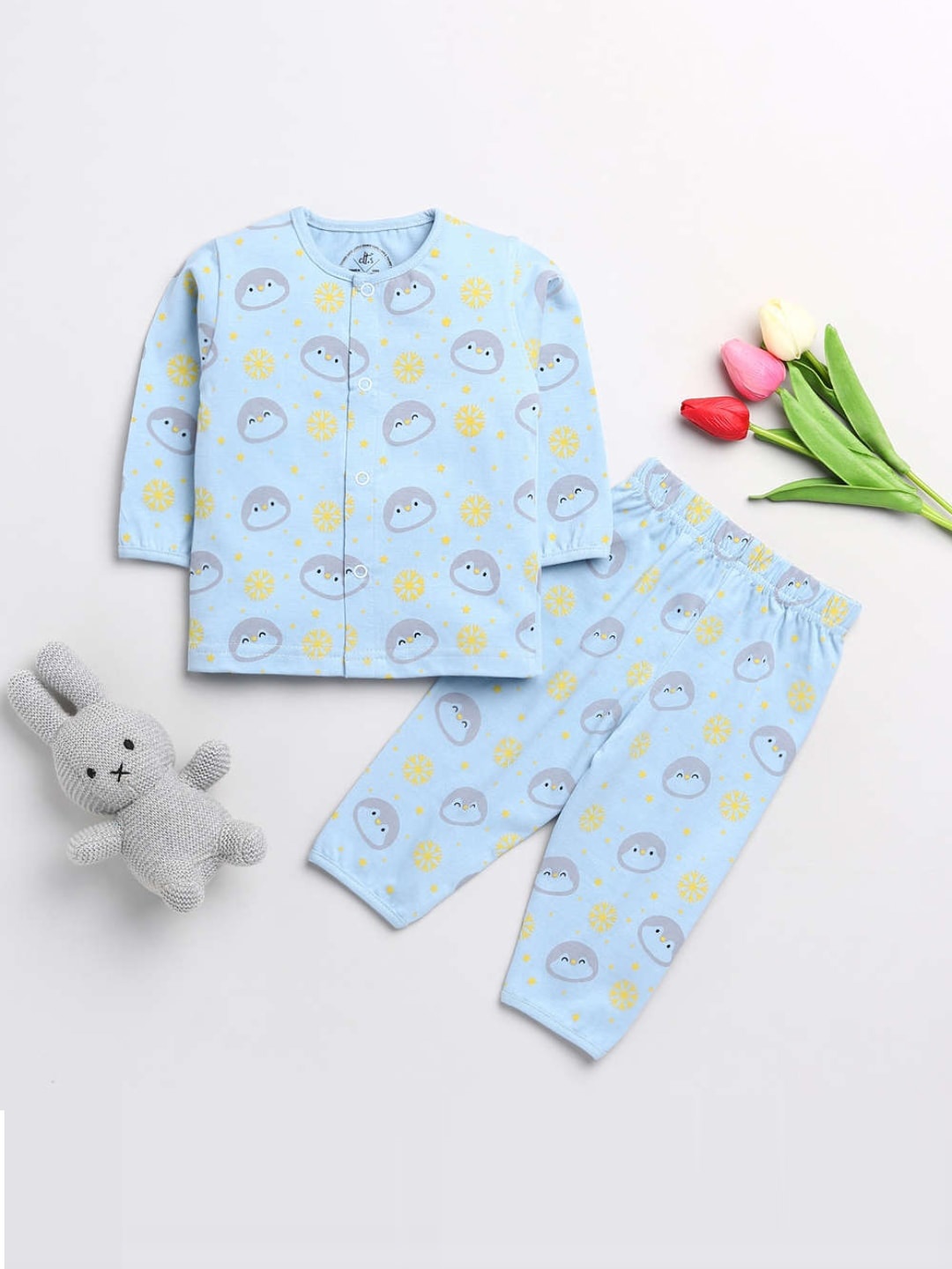 

Clt s Unisex Kids Blue Penguin Printed Night suit