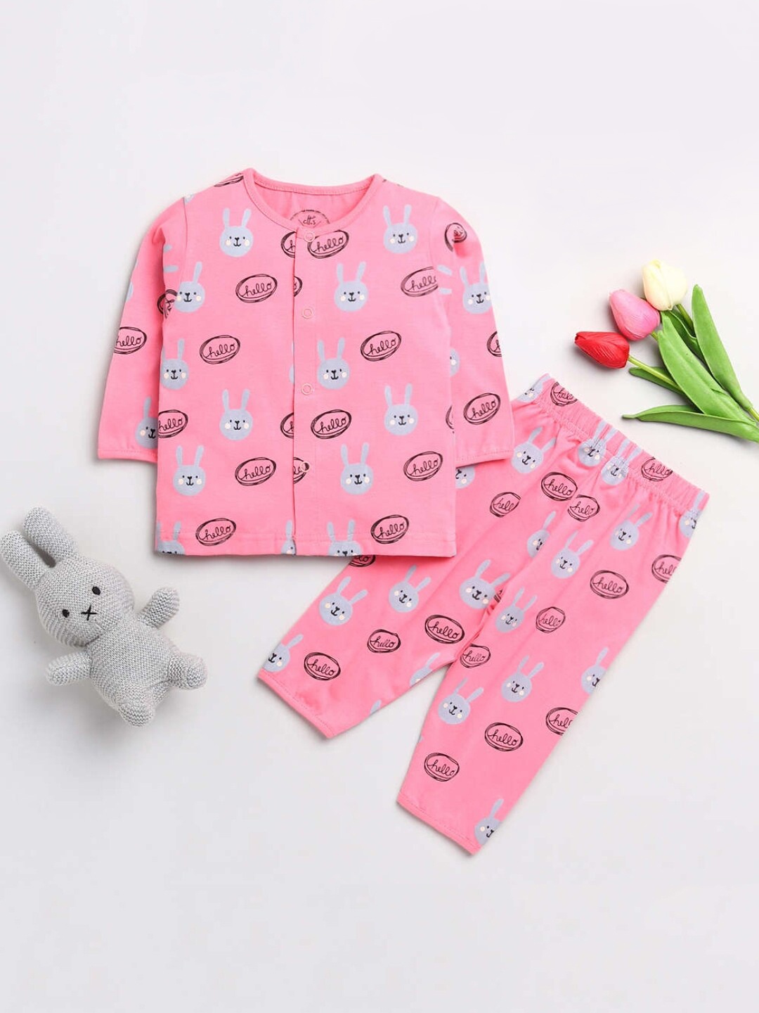 

Clt.s Kids Pink Hello kitty Printed Full Sleeve Night Suit