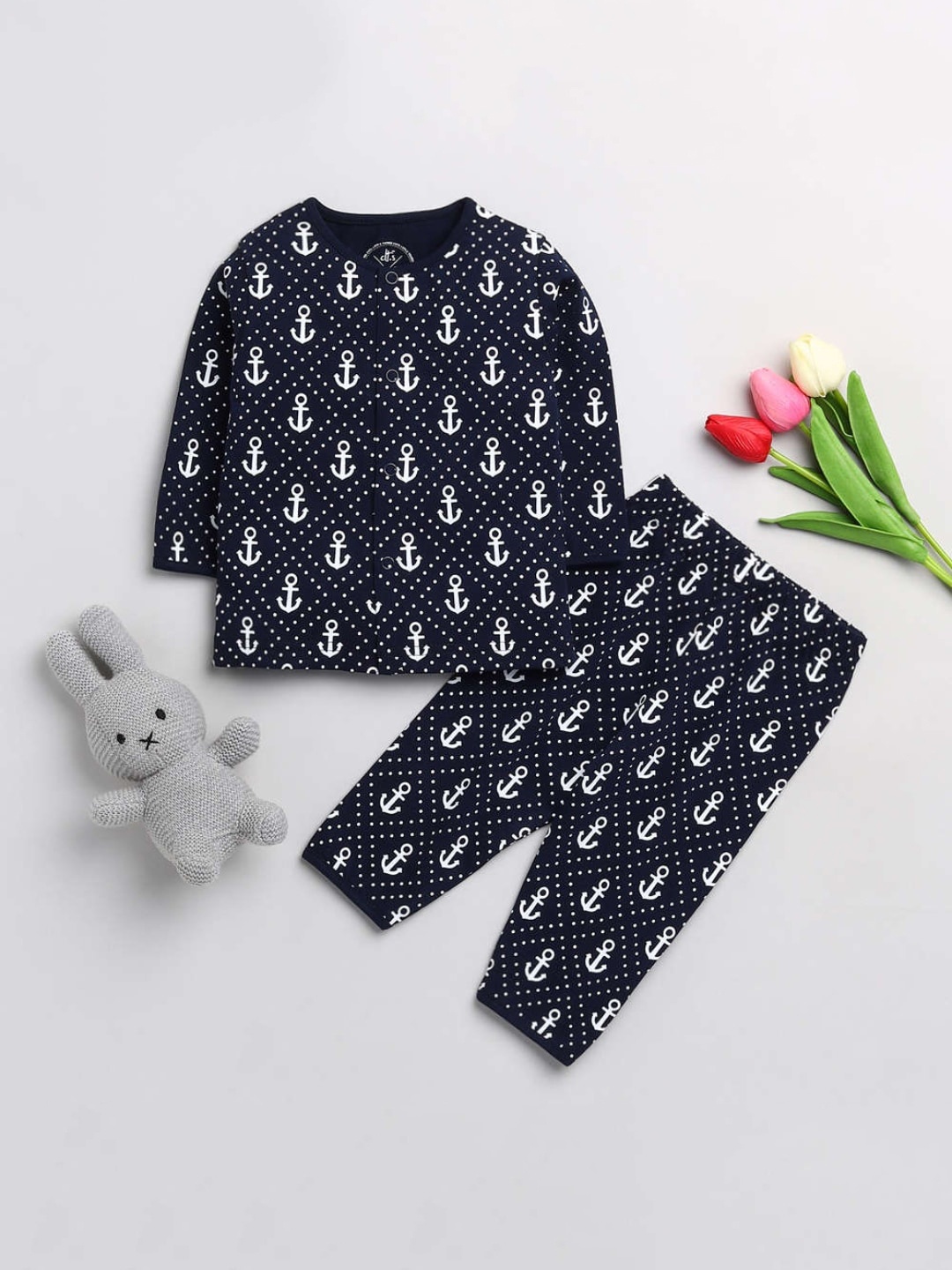 

Clt s Unisex Kids Blue & White Printed Night suit