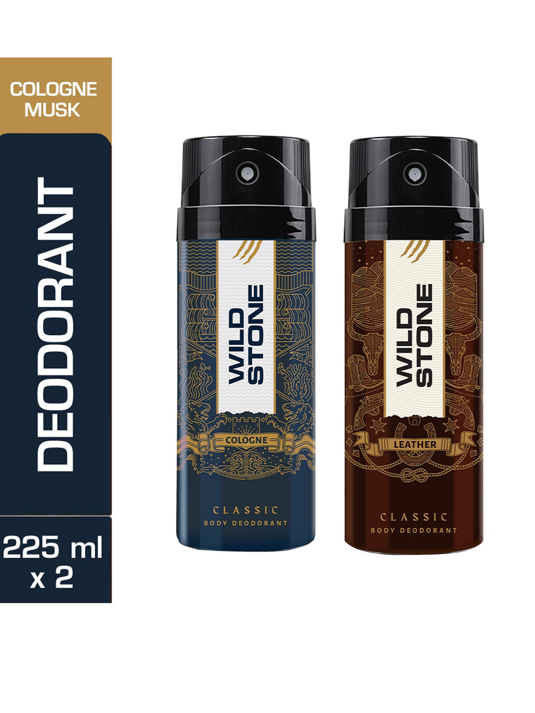 

Wild Stone Men Pack of 2 Classic Cologne and Leather Deodorant-225ml each, Multi