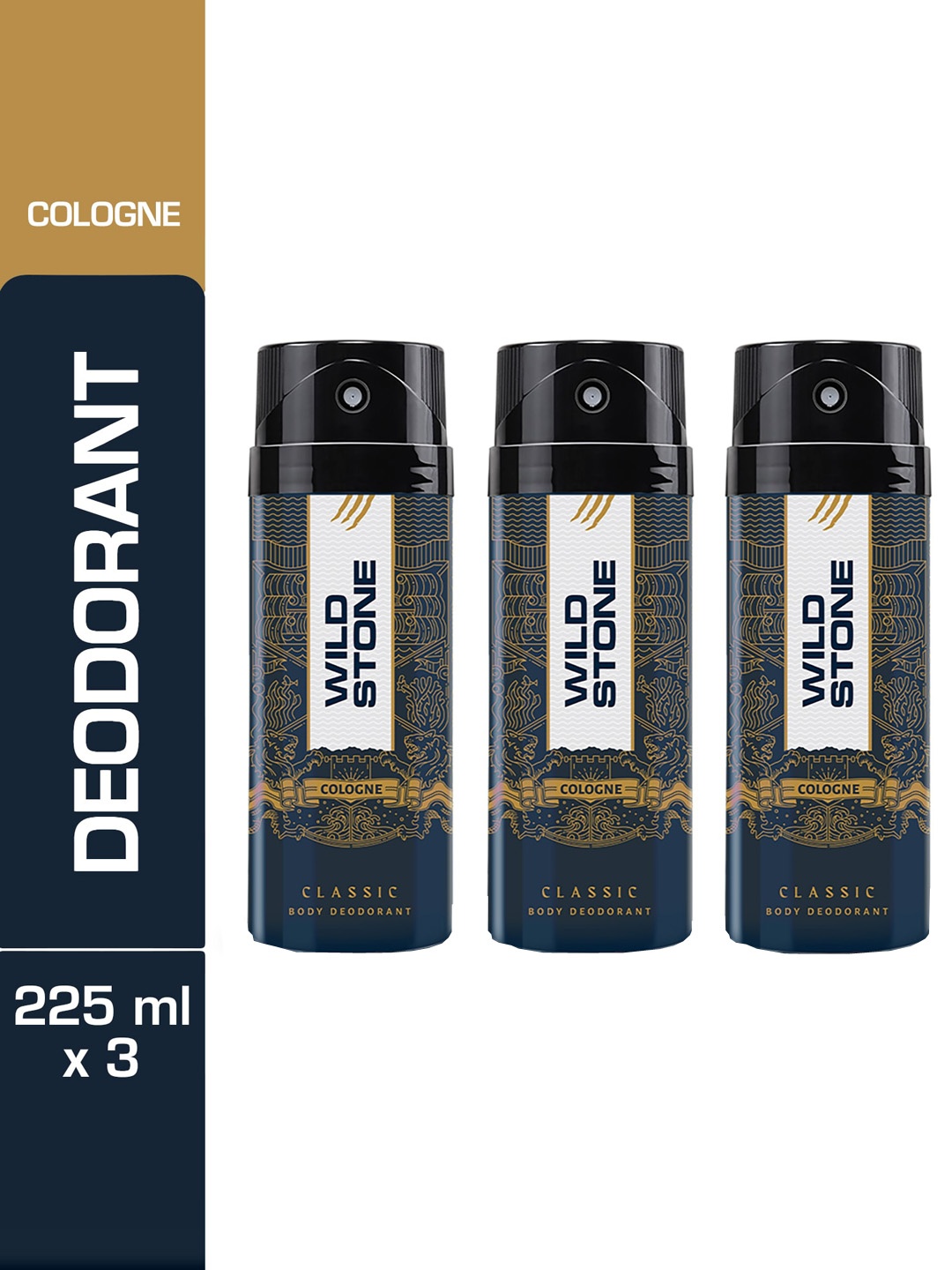 Wild Stone Men Set of 3 Classic Cologne Deodorant- 225ml each, Multi