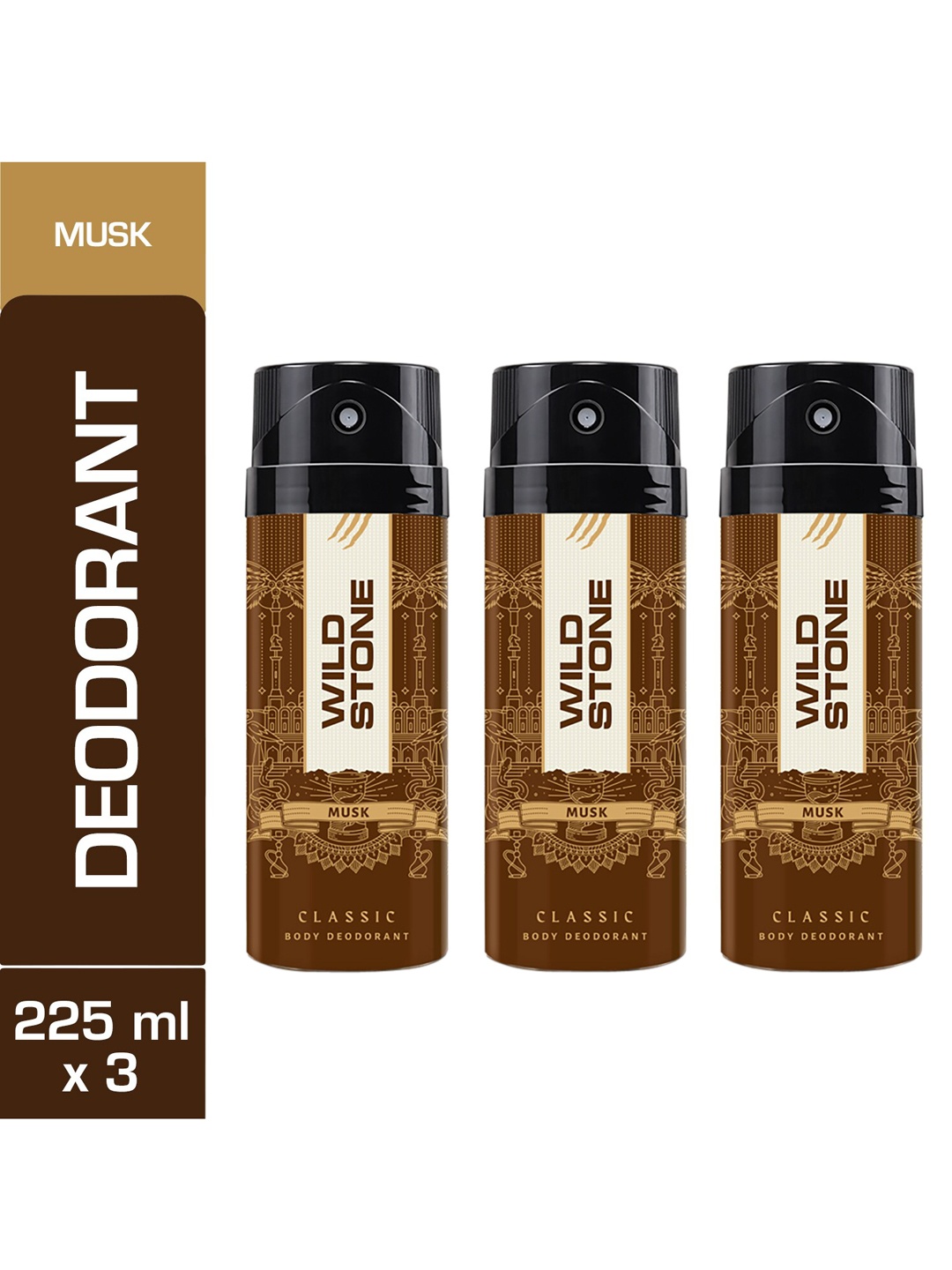 

Wild stone Men Set Of 3 Wild Stone Classic Musk Deodorant (225ml each), Multi