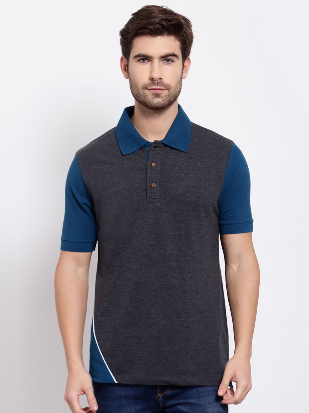 

Kalt Men Grey & anthracite Polo Collar T-shirt