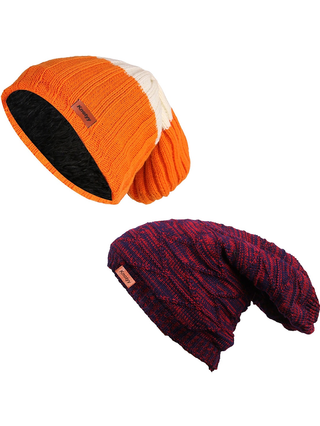 

Knotyy Unisex Pack of 2 Orange & Maroon Acrylic Beanie