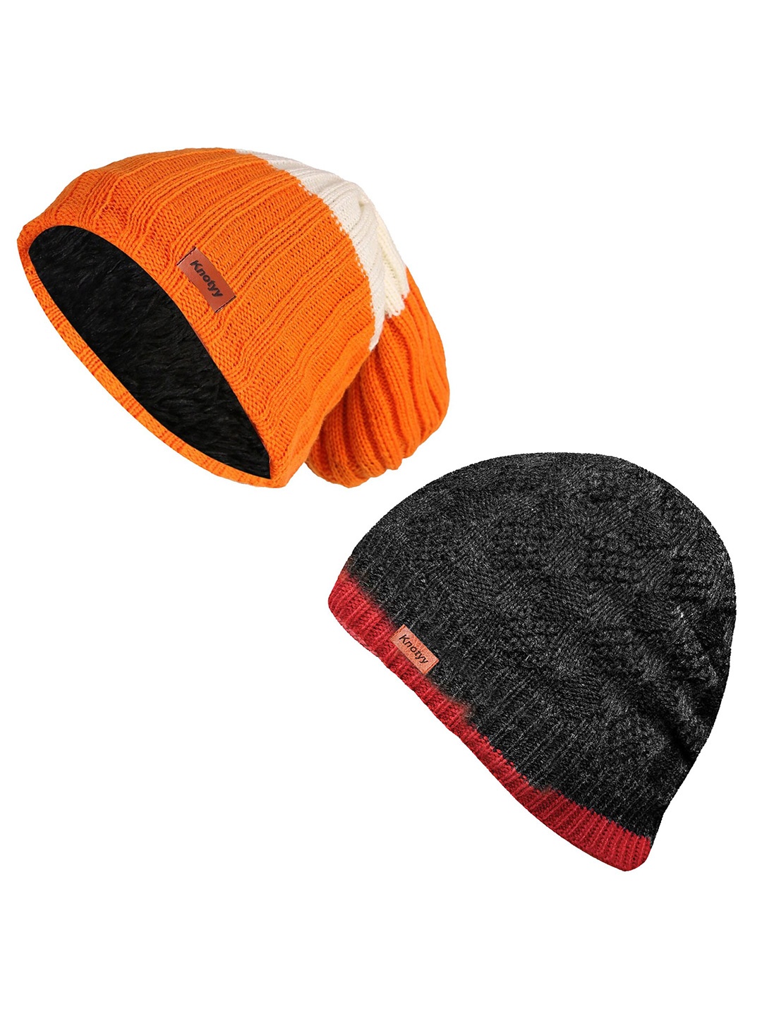 

Knotyy Adult Pack of 2 Orange & Black Beanie