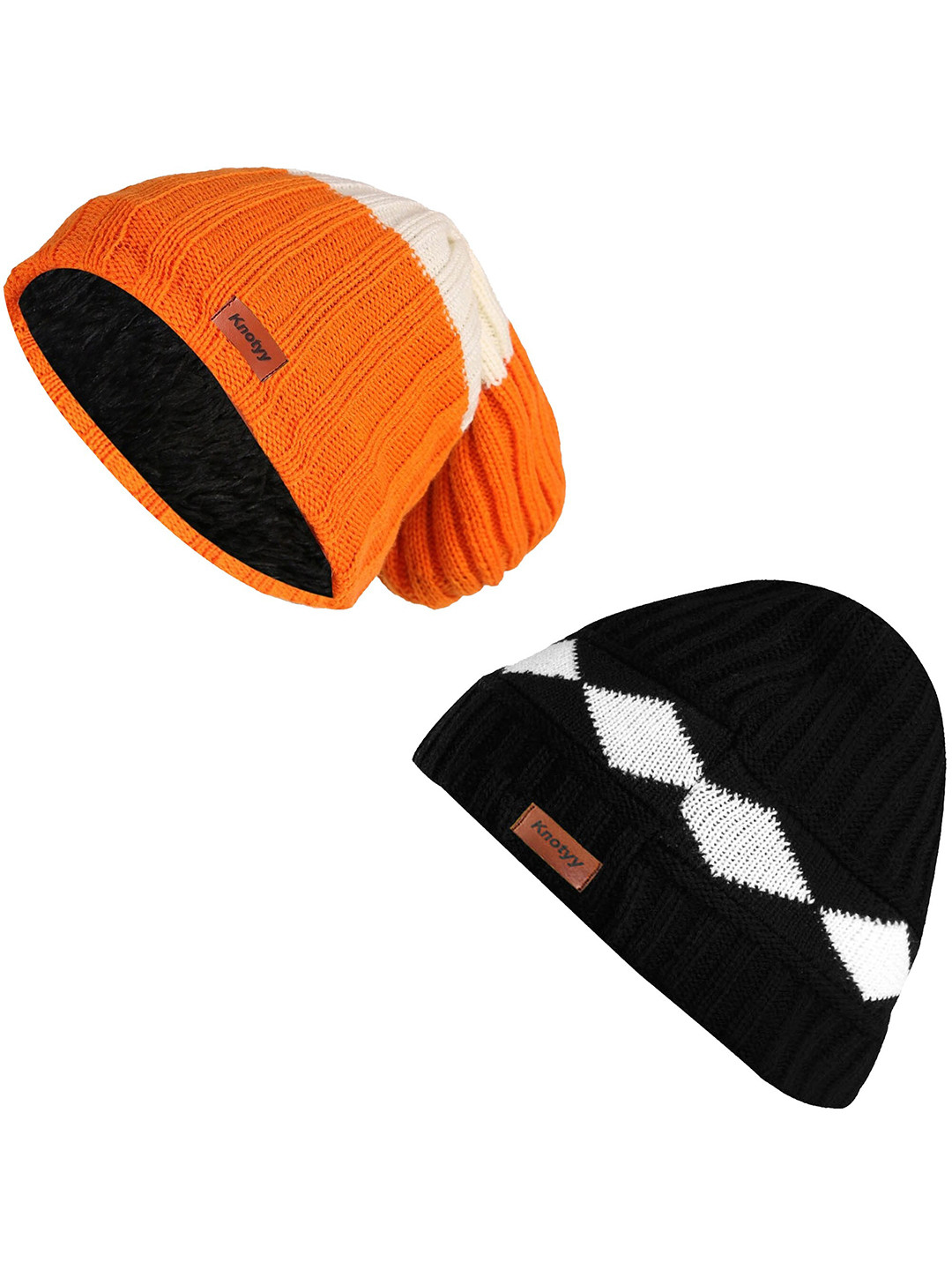 

Knotyy Unisex Pack of 2 White & Black Acrylic Beanie