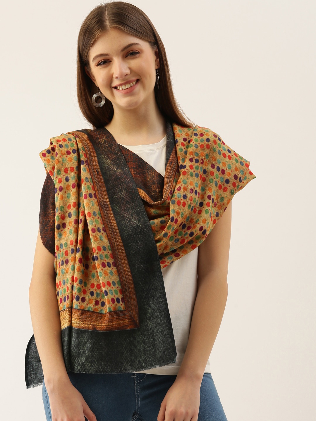 

Pashmoda Women Yellow & Brown Printed Pure Woolen Stole