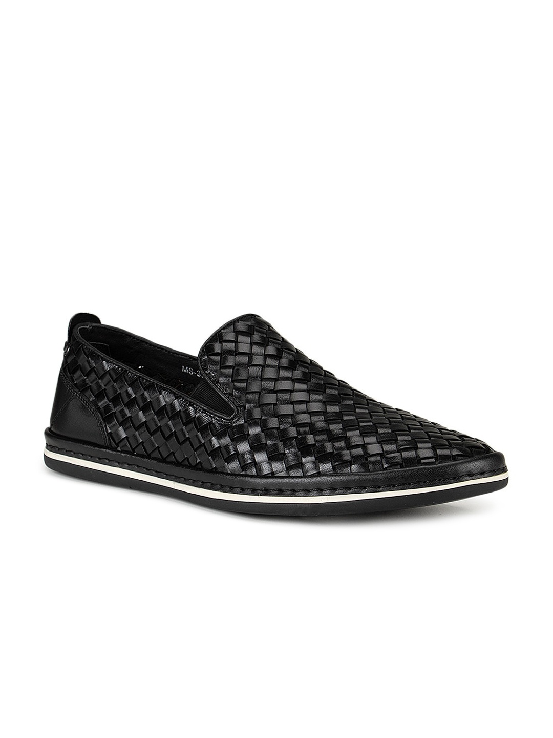 

ROSSO BRUNELLO Men Black Woven Design Leather Slip-On Sneakers