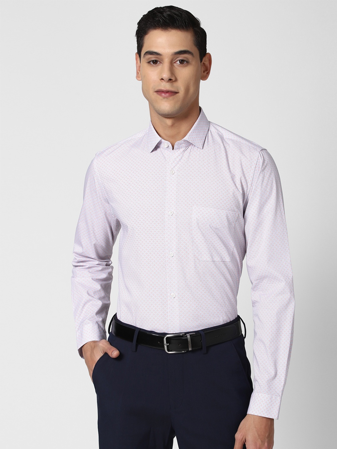 

Peter England Men Purple Slim Fit Printed Pure Cotton Formal Shirt